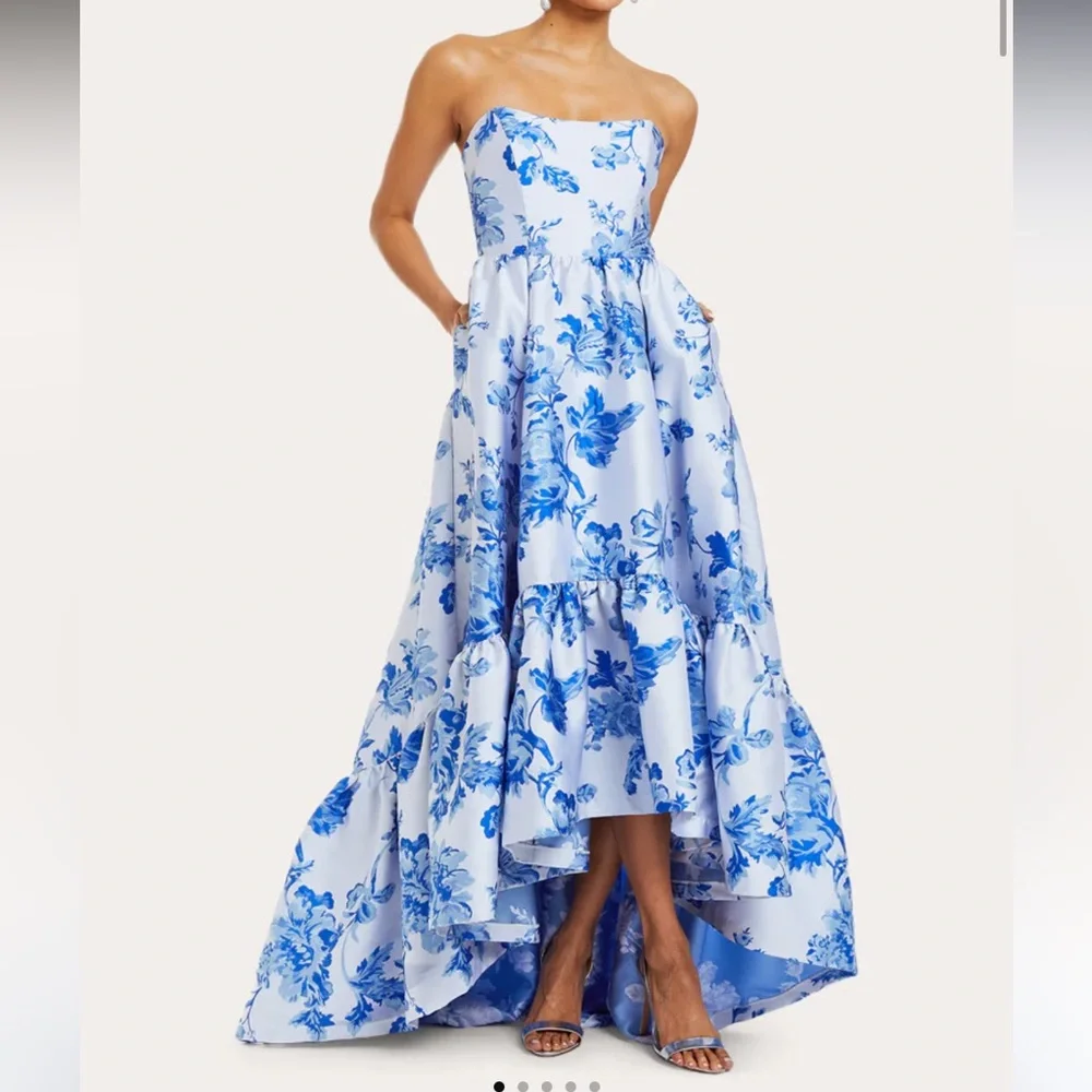 Mestiza Georgiana Tiered Floral-Print Satin Gown - Picture 1 of 8